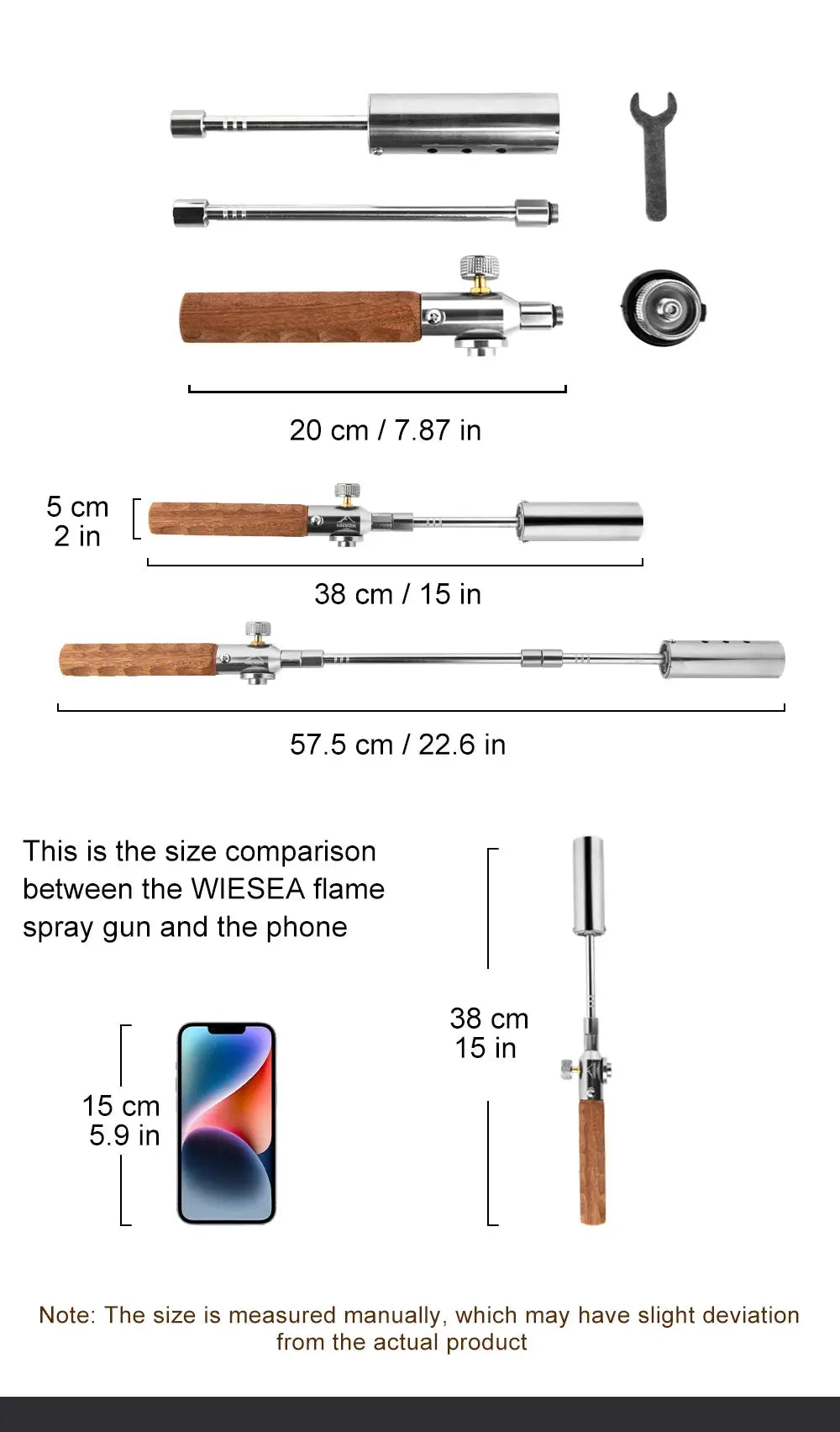 Widesea long-handle flamethrower with wooden grip and detachable stainless-steel components