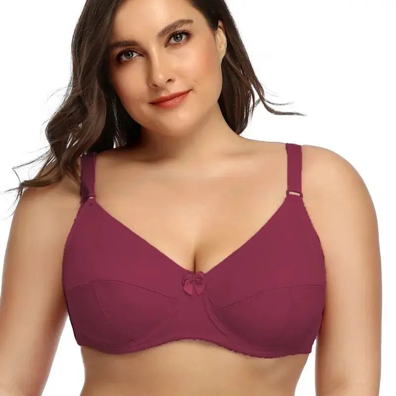 BEAUWEAR Plus Size underwire unlined bra burgundy with center bow and adjustable straps
