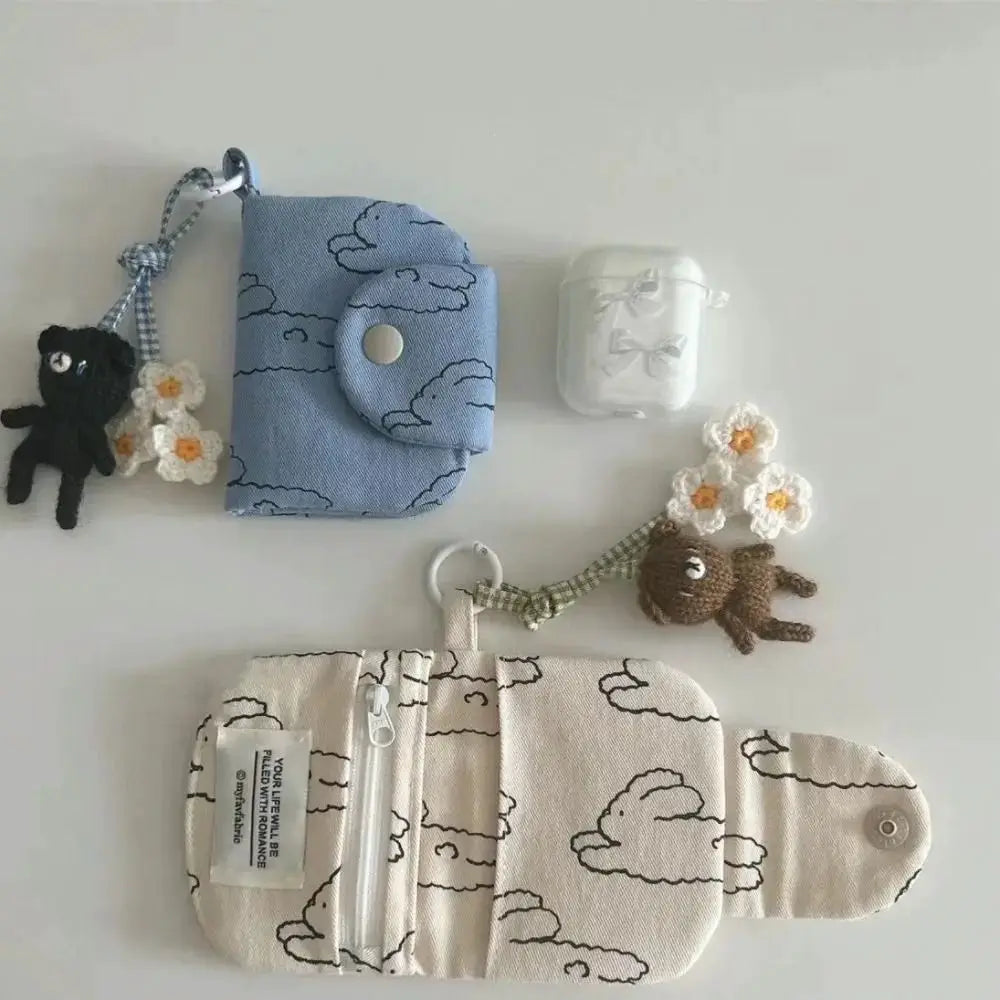 Cute Student Coin Purse Card Holder Floral Korean Fashion Wallet for Girls Portable Small Storage Bag