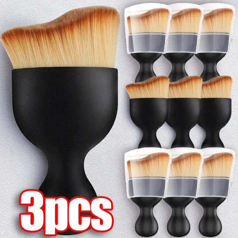 3-piece car interior cleaning brush set with black handles and tan soft fur bristles, includes brush covers.