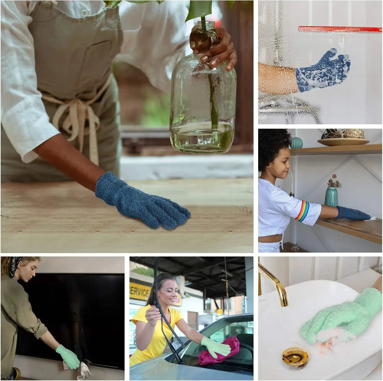 Simples Market 1pc microfiber dusting gloves, blue, stretchable and breathable cleaning gloves for car, home and kitchen