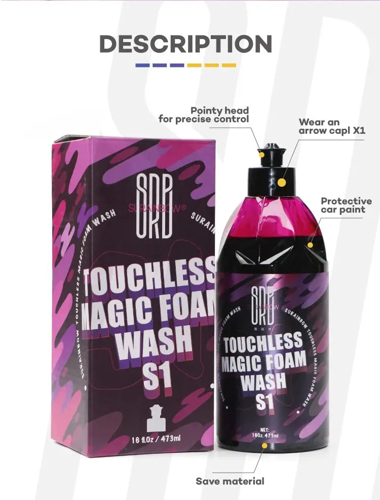 Pink foaming car wash soap set with Touchless Magic Foam Wash S1 bottle and matching box by Simples Market