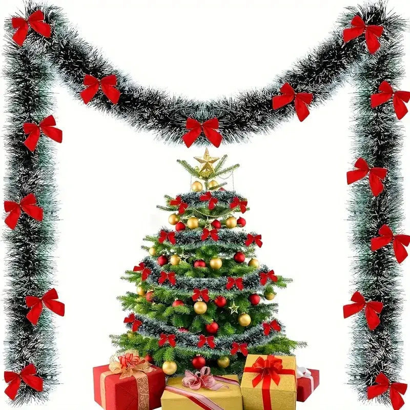 Green Candy Cane Tinsel Ribbon Christmas Bow For Tree Wreath Garland Ornament Party Wedding Home Decor