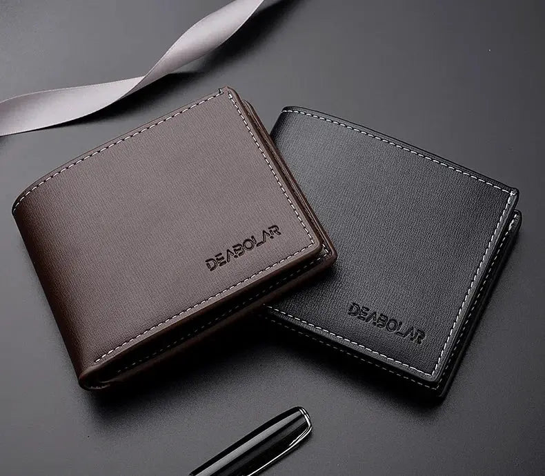 PU leather men's short folding wallet, two-tone brown and black, 2 wallets, Simples Market