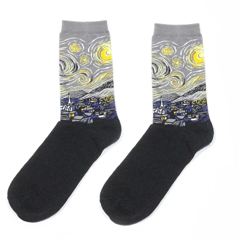 Van Gogh Mural Inspired Retro Men Socks 1 Pair Autumn Winter World Famous Oil Painting Series Funny Socks
