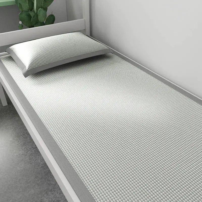 Ice Silk Sleeping Mat for dorm beds, jacquard cooling surface with breathable nonwoven cover in gray