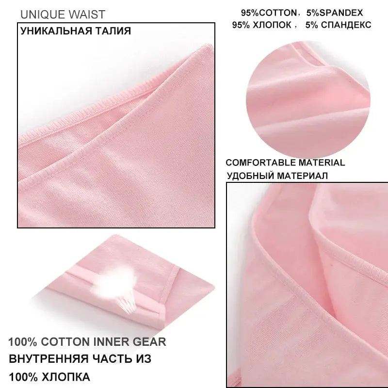 4-pack pink seamless cotton panties for women; low-waist briefs with 95% cotton, 5% spandex and 100% cotton inner gusset.