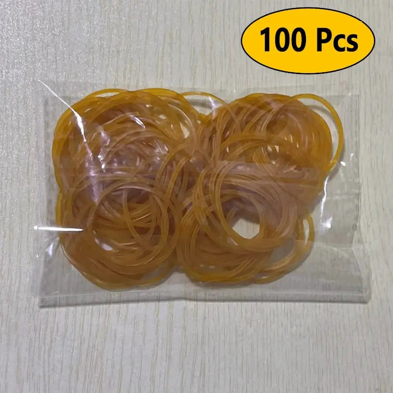 Yellow rubber bands, 100 Pcs bag, 38 mm diameter, durable natural rubber.