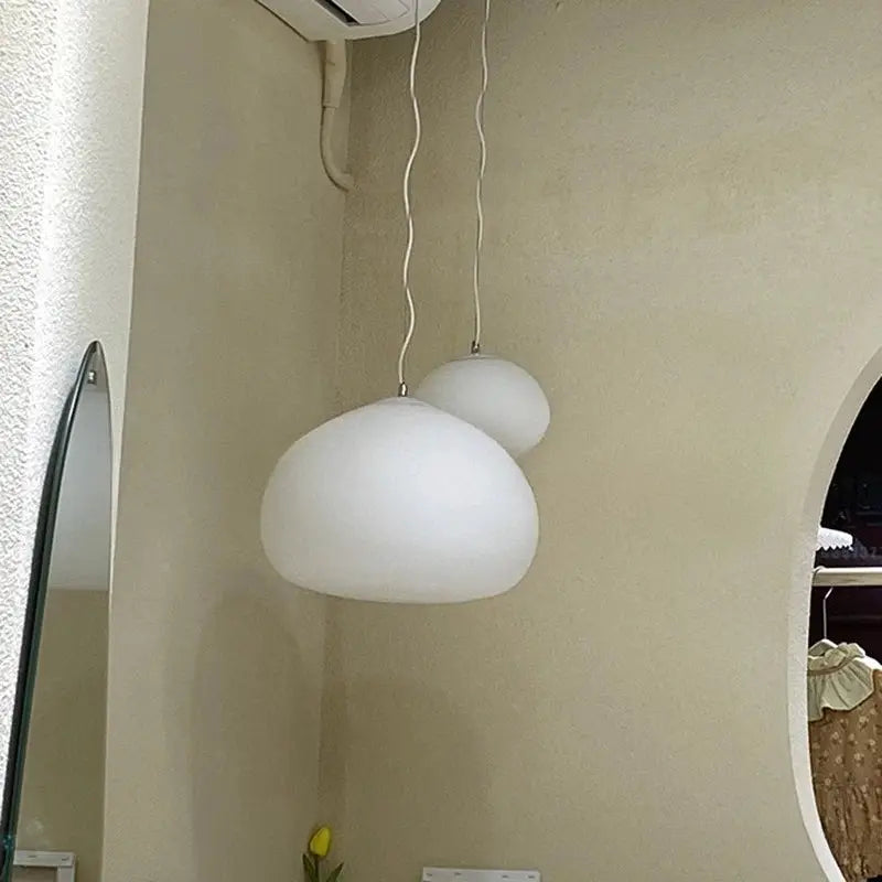 Nordic creative bedroom pendant lights, white glass ball pendants, two fixtures