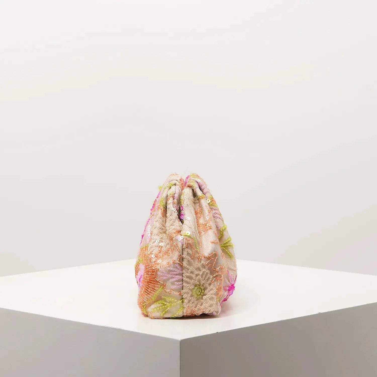 Clutch bag with floral embroidery and sequins in pastel multicolor, gala evening bag by Simples Market