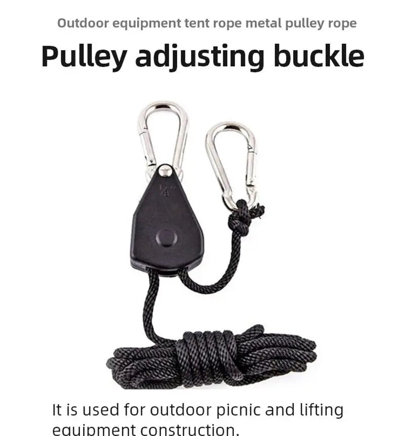 Simples Market 4-piece adjustable pulley rope lanyard with black rope and metal carabiners for tent, fan, plant lamp setups
