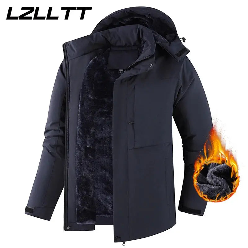 Winter men's navy parka coat with faux fur lining, hooded, waterproof windproof by Simples Market LZLLTT
