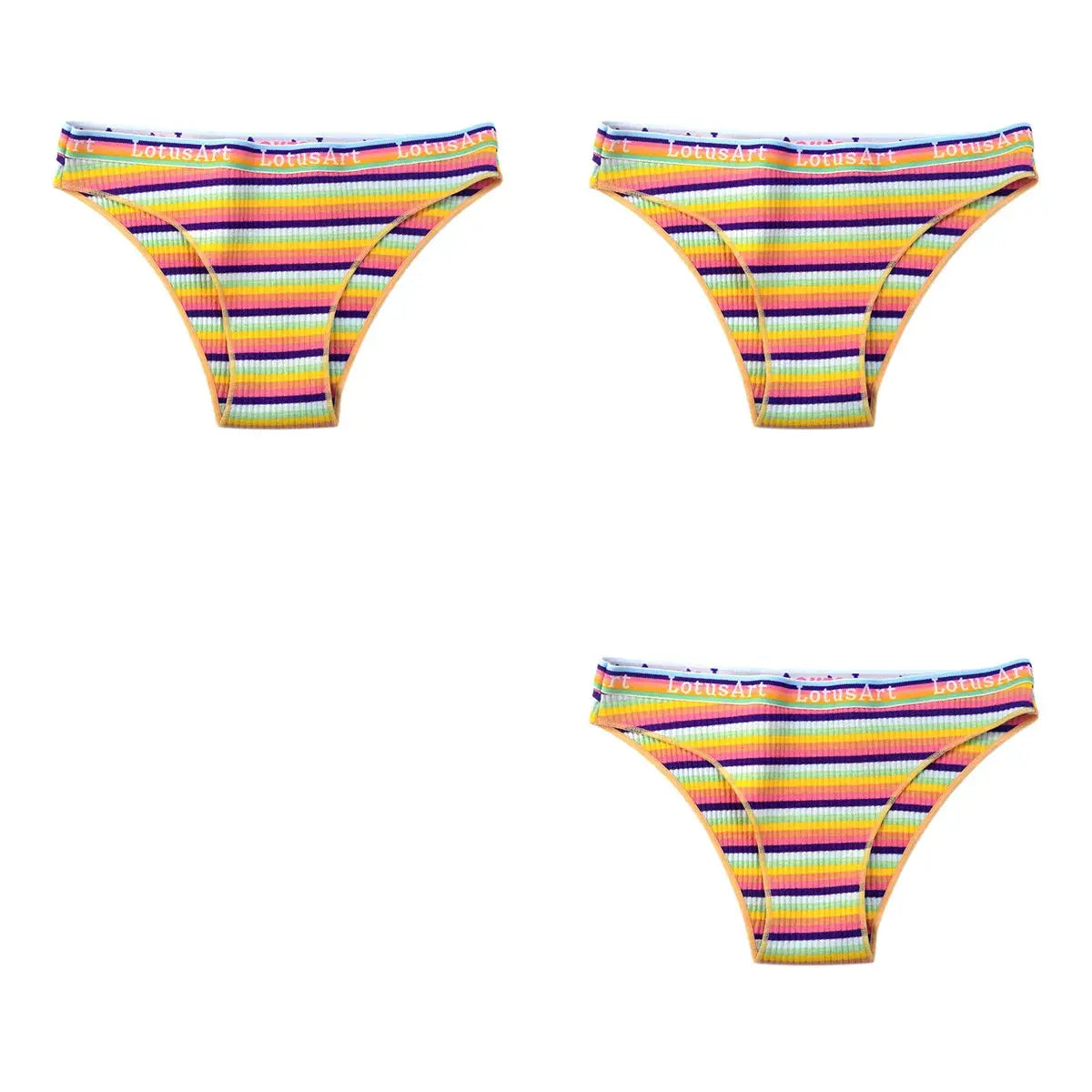 LotusArt 3-piece striped cotton panties set for women, low-rise breathable briefs