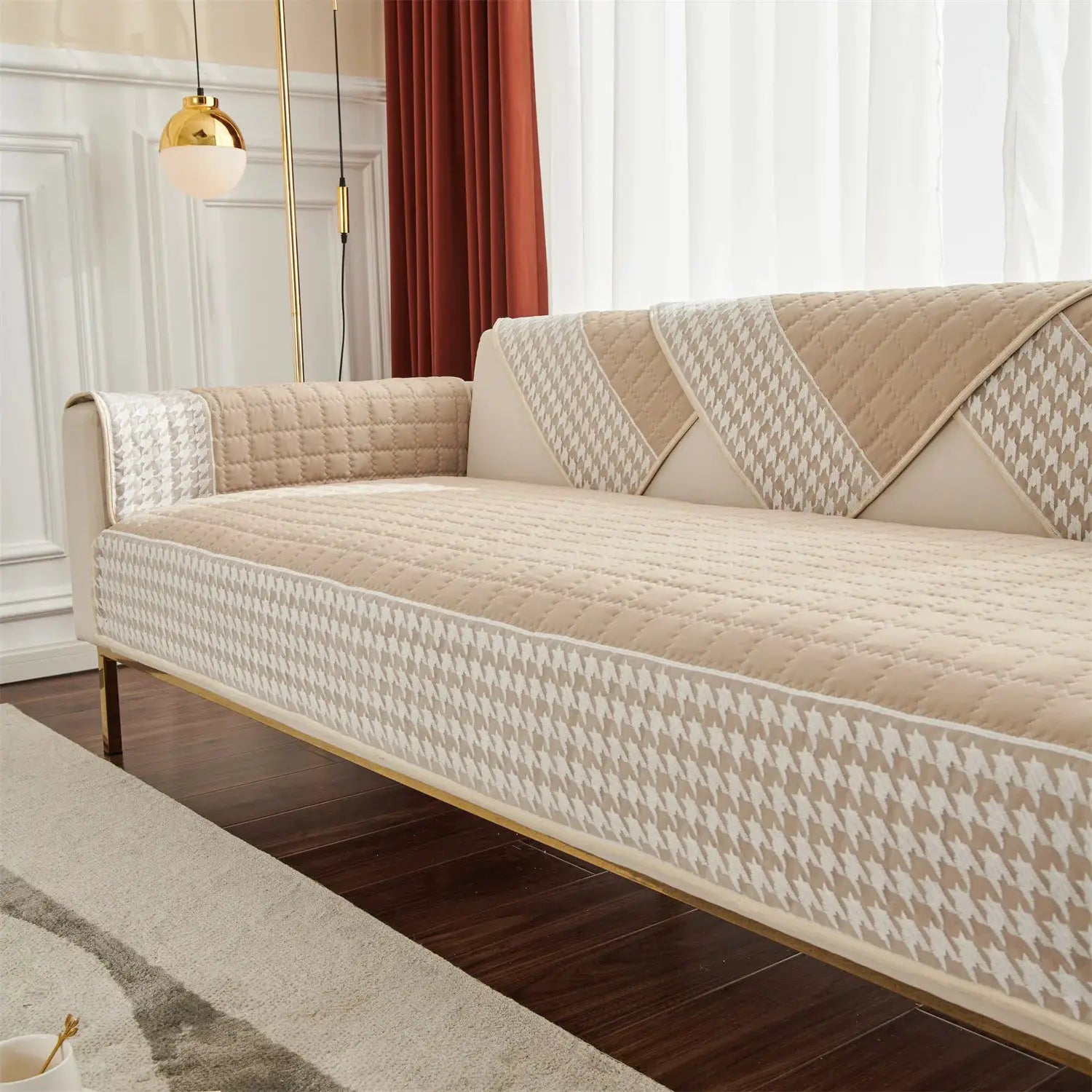 Simples Market beige houndstooth quilted sofa cushion cover with anti-slip backing