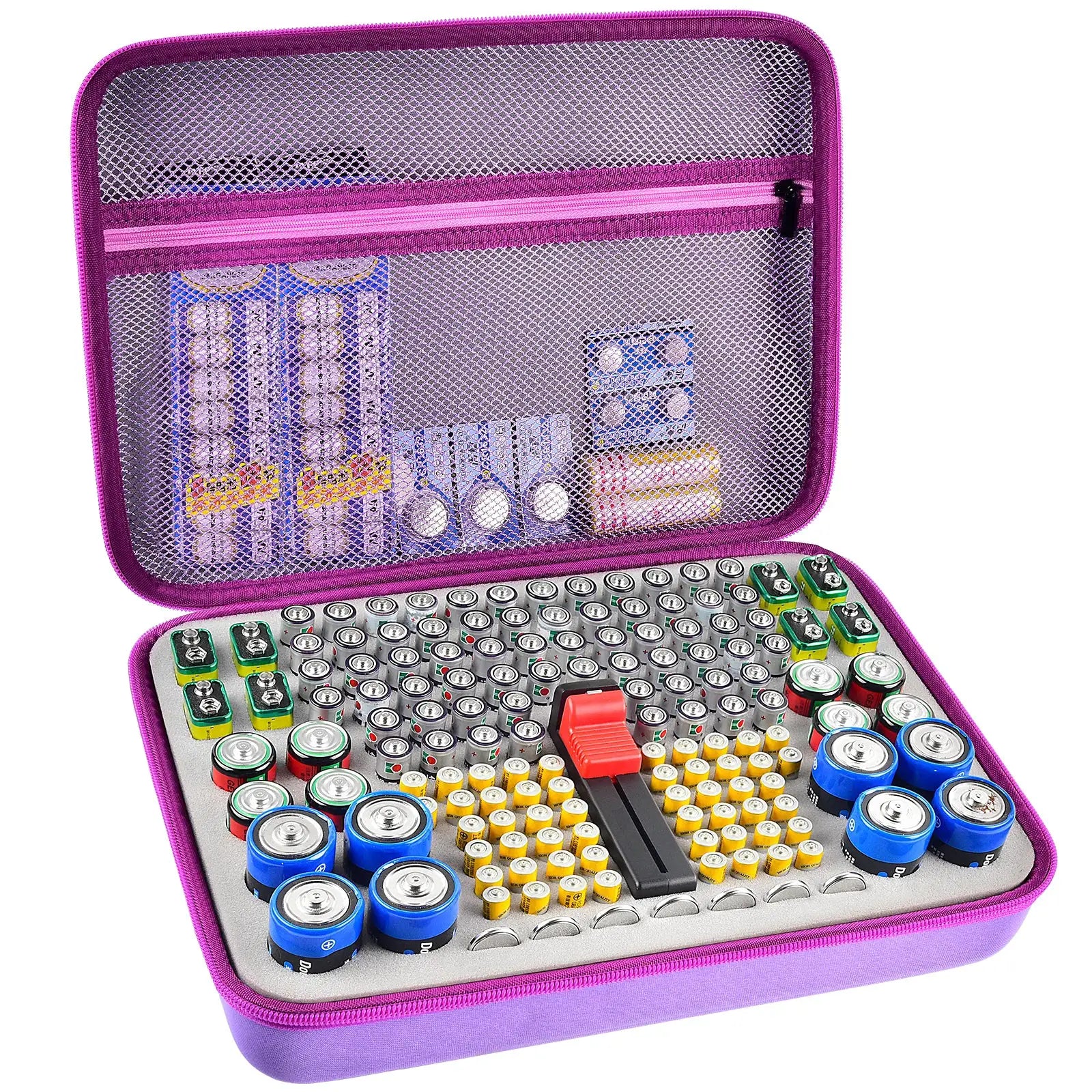 VoltNest Battery Organizer Storage Holder With Built In Battery Tester Fits AA AAA 9V C Batteries