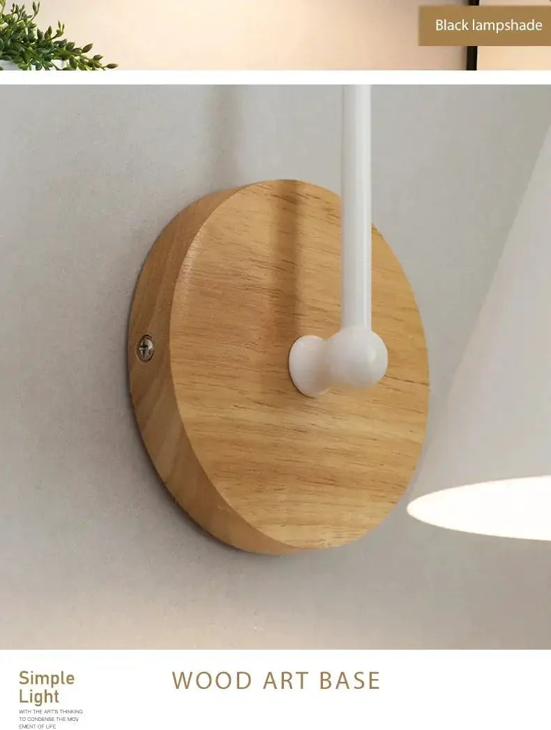 Nordic wood wall sconce by Simples Market with natural wood base and white arm