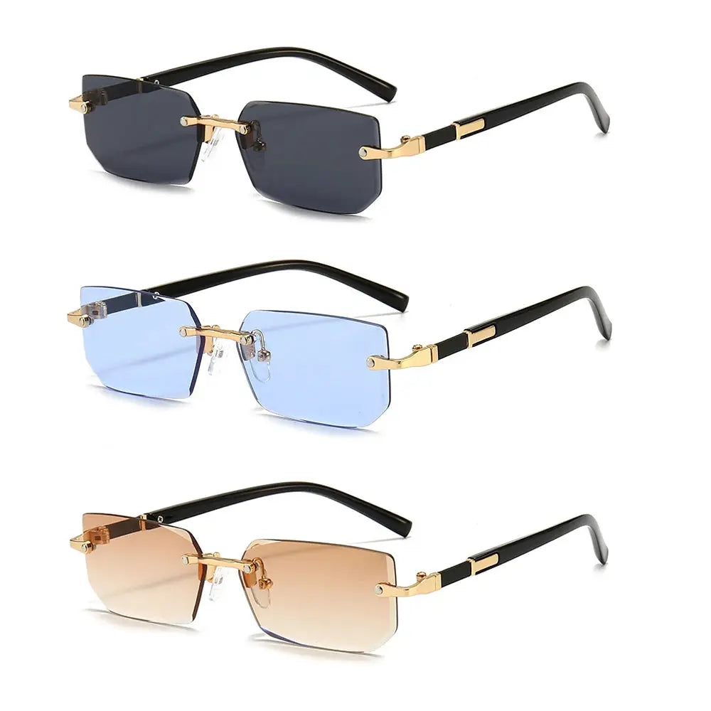 NovaVista Rimless Rectangle Sunglasses Unisex Lightweight Small Square Shades With Mirror Lenses For Summer Travel