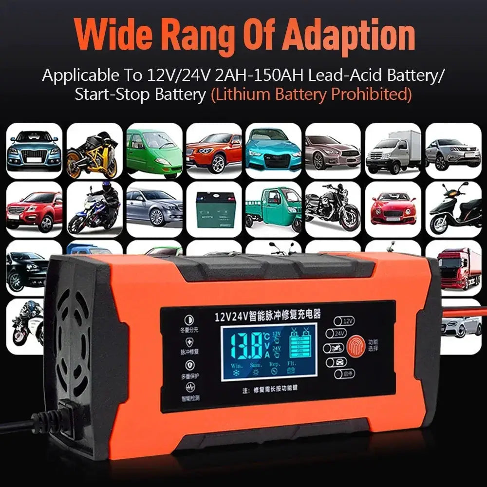 VoltGuard AutoCharge Pro Battery Charger For 12V And 24V Lead Acid Batteries With Digital Display And Pulse Repair