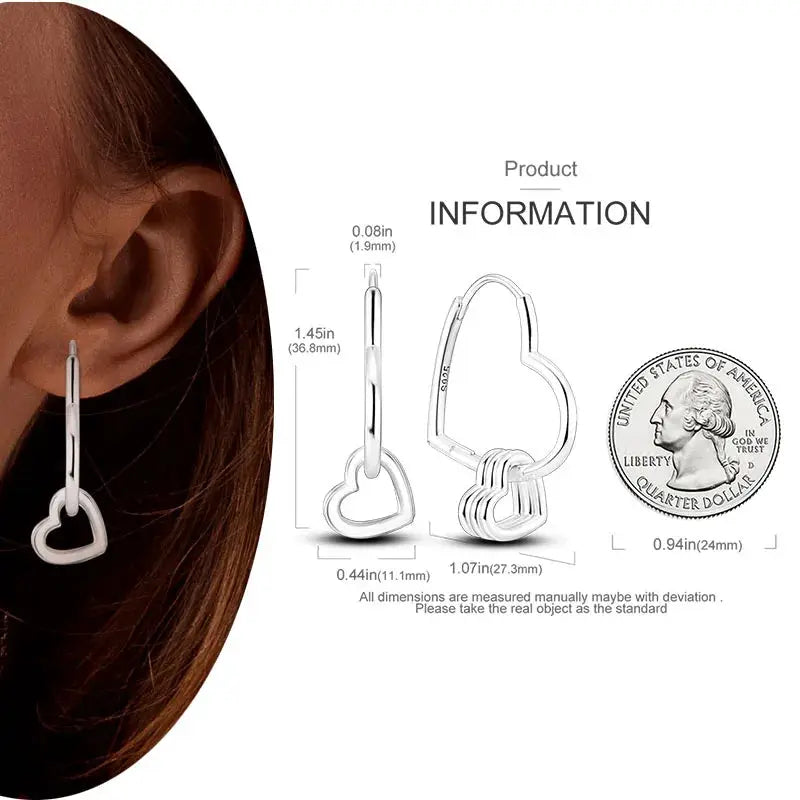 925 Silver Hoop Earrings For Women Zircon Heart Shape Star Eardrops Original Fashion Jewelry