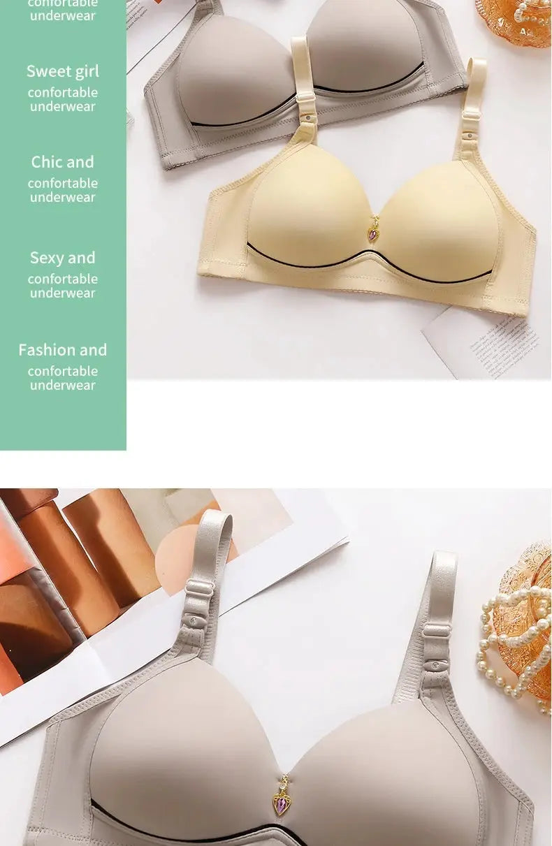 Simples Market two wireless bras, beige and grey with glossy cups, no underwire, breathable, large size