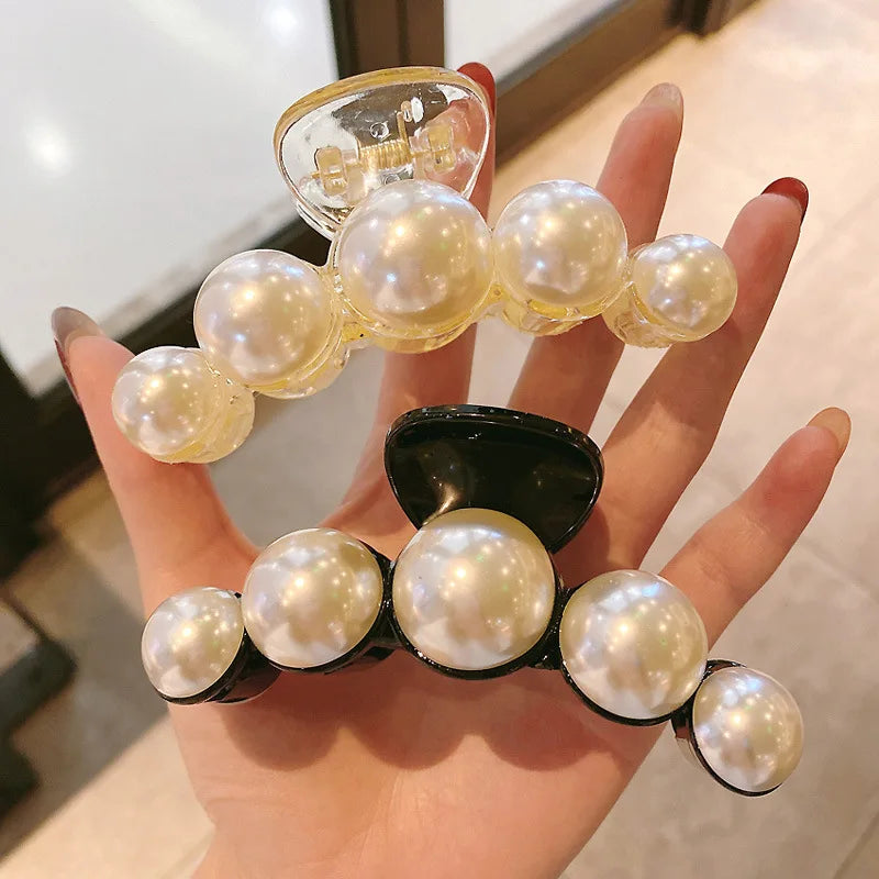 PearlGlow Simulated Pearl Hair Claws for Women Korean Acrylic Large Size Barrette Shark Clip Elegant Secure Hold All Day