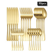 Golden Stainless Steel Tableware Set 6 Or 30 Piece Western Style Cutlery Knife Fork Spoon For Hotels Restaurants