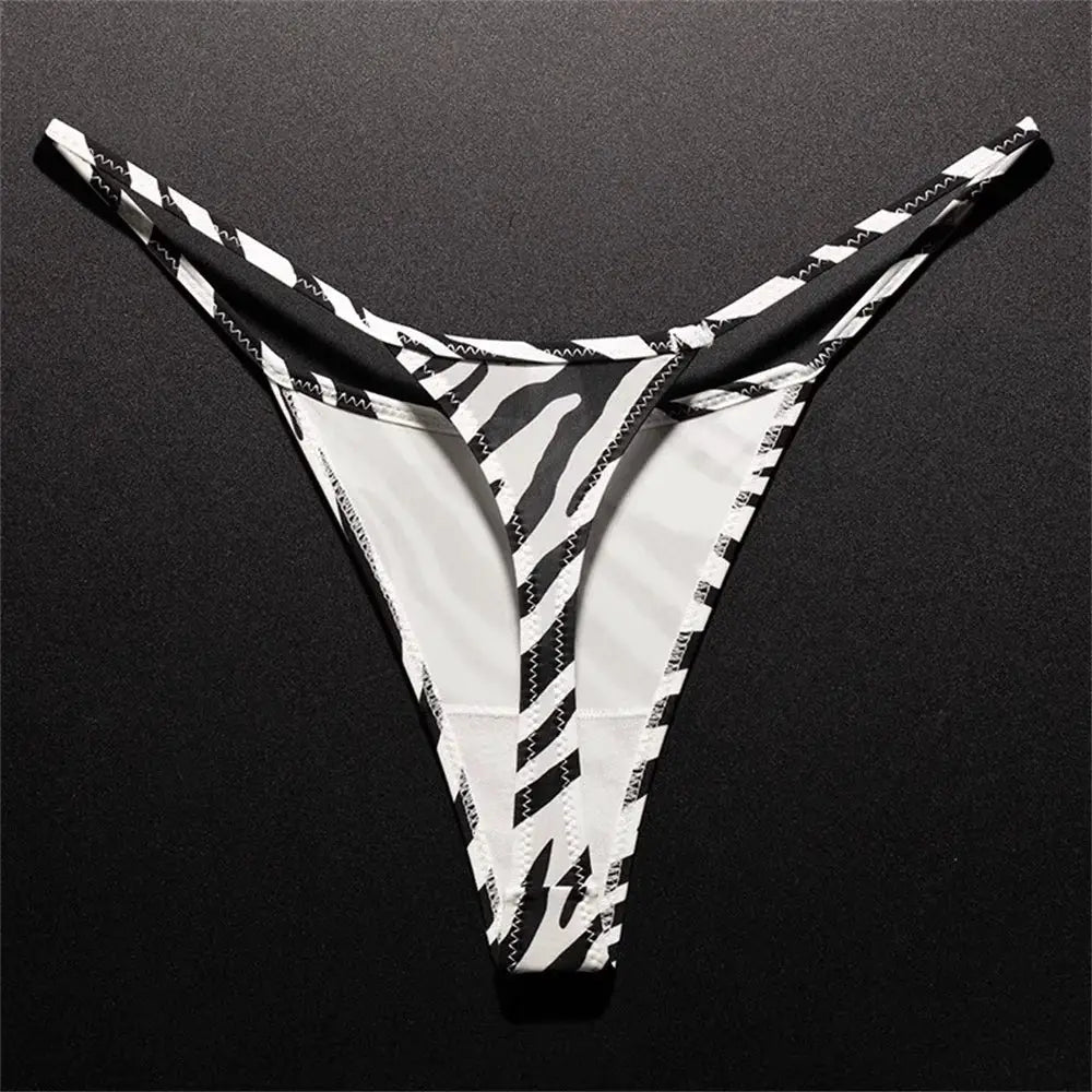Simples Market leopard print thong for women, ice silk seamless underwear in black and white