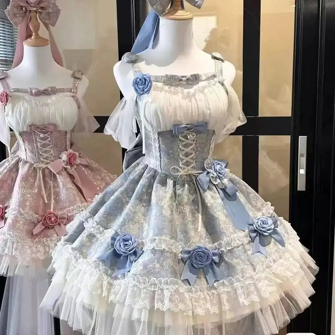 Gothic Y2K Sling Party Dress For Women Harajuku Retro Tulle Ruffles