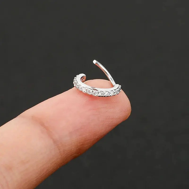 Cubic Zirconia Fake Nose Ring For Women Stainless Steel Round Cartilage Tragus Helix Ear Piercing Body Jewelry