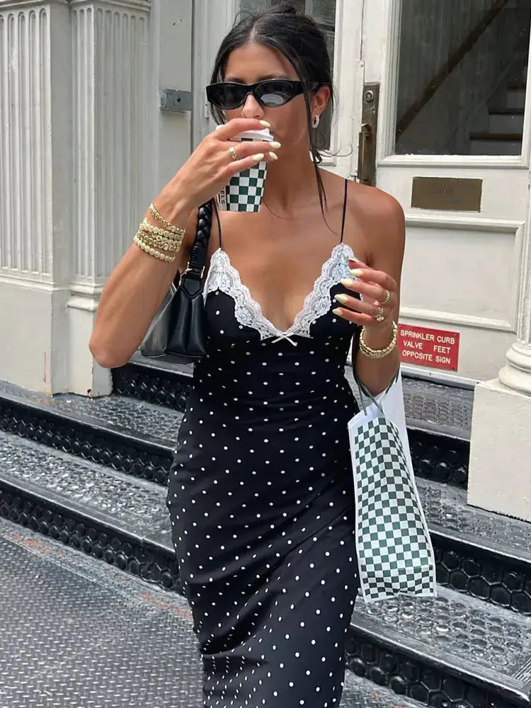 Tossy Lace V Neck Patchwork Maxi Dress Backless Silhouette With High Waist Slimming Fit For Party
