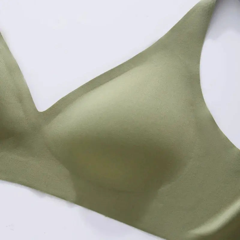 Push-Up Seamless Bralette for Women olive green, V-neck, non-wire