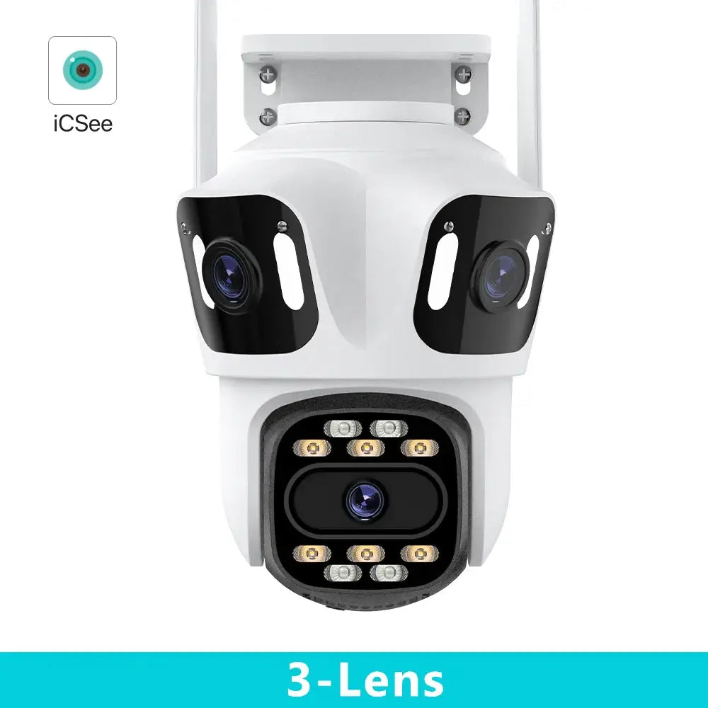 3-Lens PTZ IP camera outdoor, white housing with black lens modules, iCSee by Simples Market