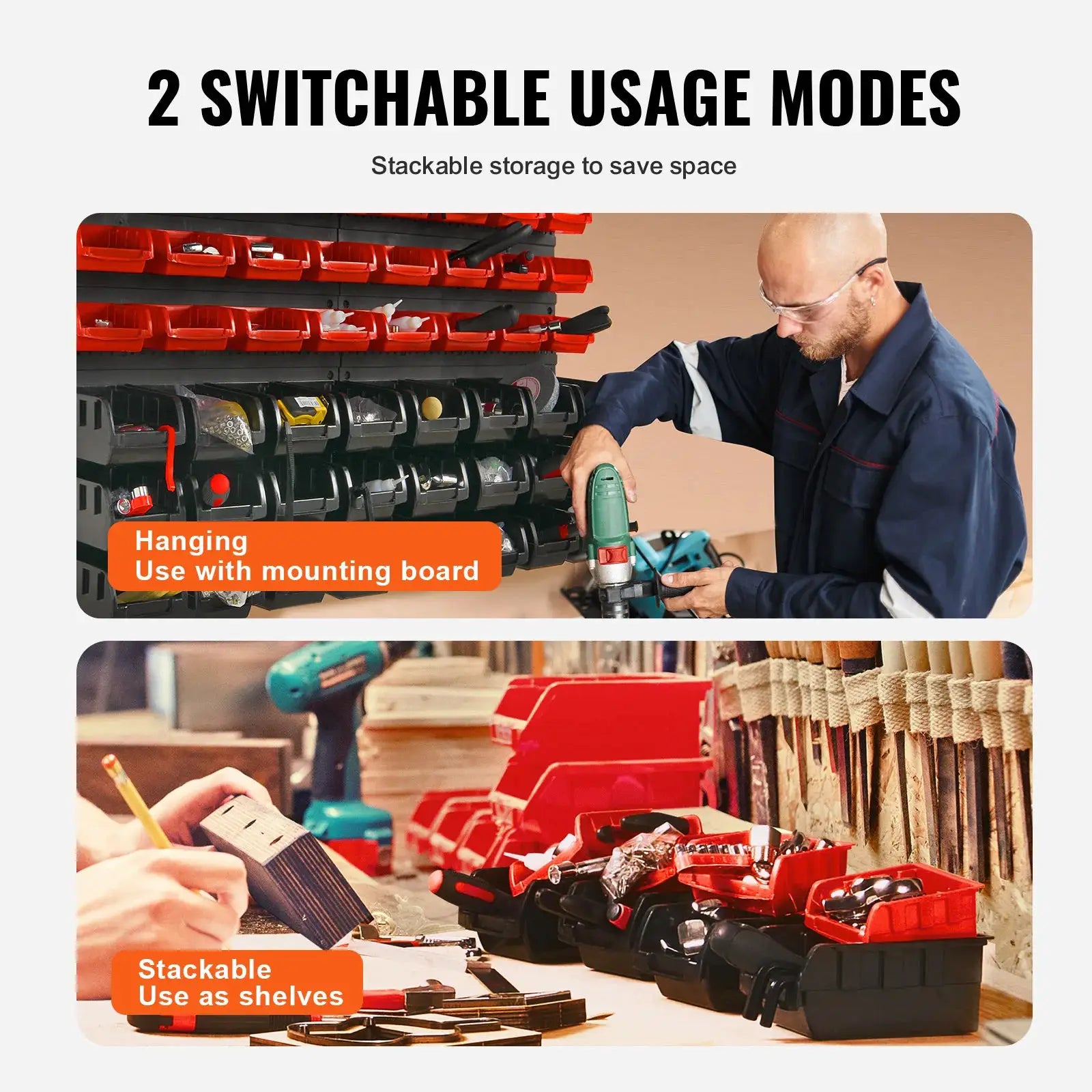 SucceBuy 48 Piece Wall Mounted Parts Storage Bins System for Garage Tools Nuts Bolts Screws Nails