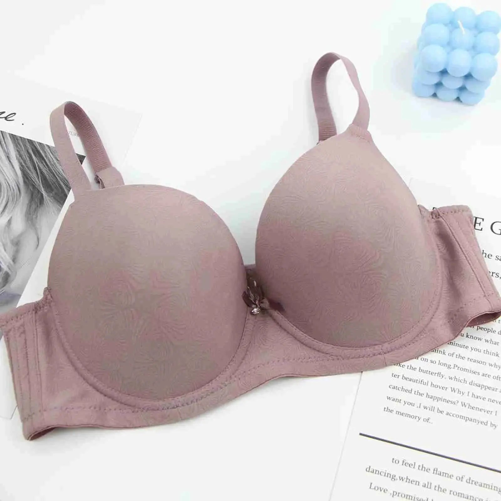 DaiNaFang dusty pink bra with molded cups and adjustable straps