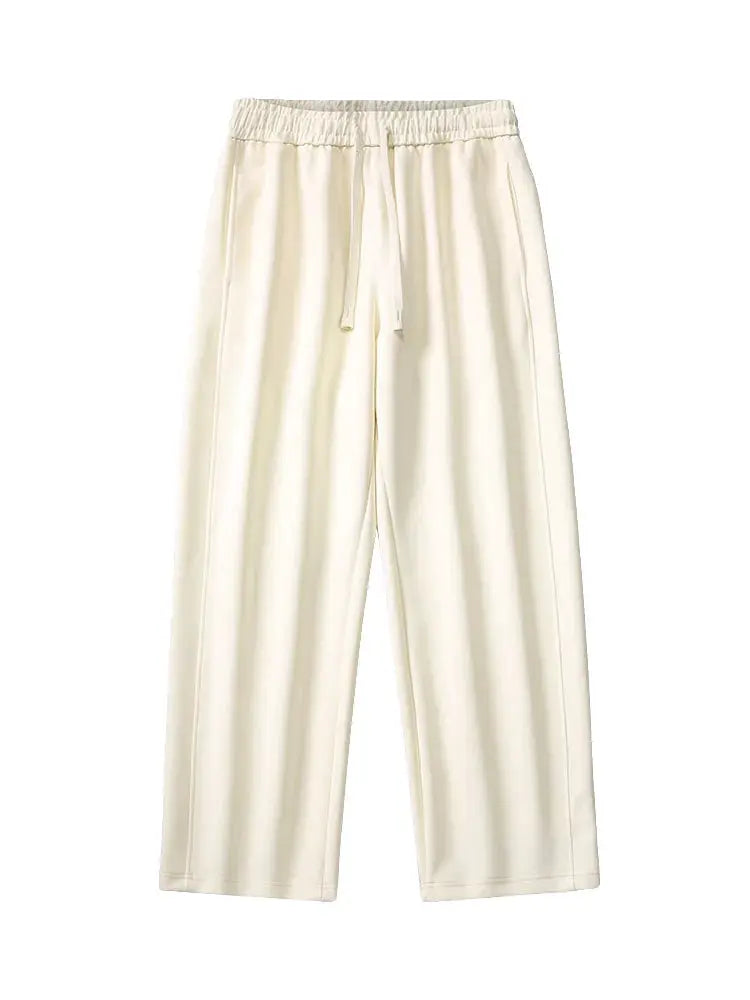 Simples Market men's cream cotton drawstring wide-leg sweatpants, casual loose trousers