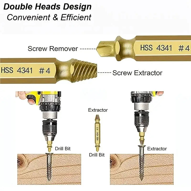 Damaged Screw Extractor Set With HSS Drill Bits for Stripped and Broken Screws Quick Removal Kit for DIY and Power Tools
