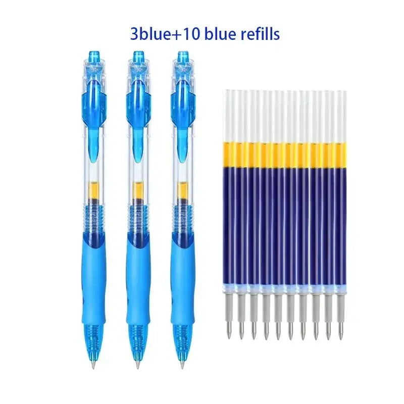 Simples Market retractable blue gel pens set with 3 pens and 10 blue refills
