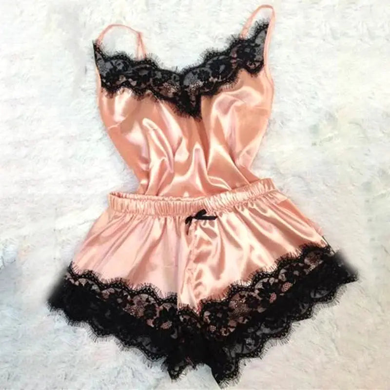 Satin Cami Set And Shorts Nightwear With Lace Trim Breathable For Warm Spring And Summer Nights