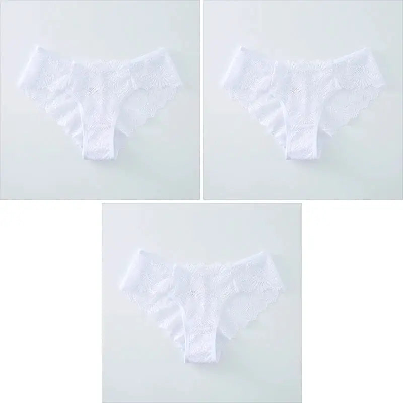 White lace mid-rise panties, breathable and comfortable underwear, set of 3