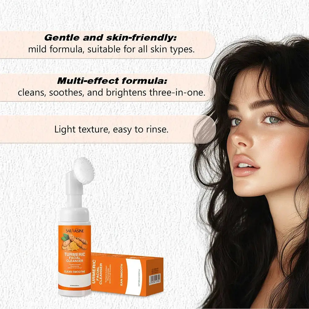 Turmeric Facial Cleanser With Lemon Extract And Niacinamide Daily Foaming Face Wash With Brush For Brightening Skin