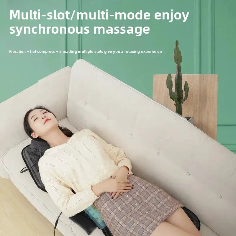 Massage seat cushion by Simples Market with heating and adjustable lumbar airbag for home/office use on a sofa