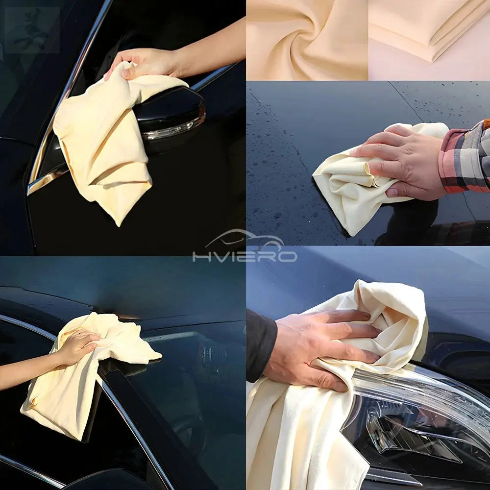 Genuine leather chamois cloth, 40x70cm, beige, for car cleaning by Simples Market