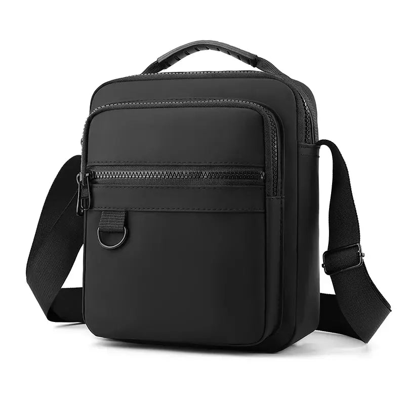 Simples Market black Oxford messenger sling bag with front zip pocket and adjustable shoulder strap