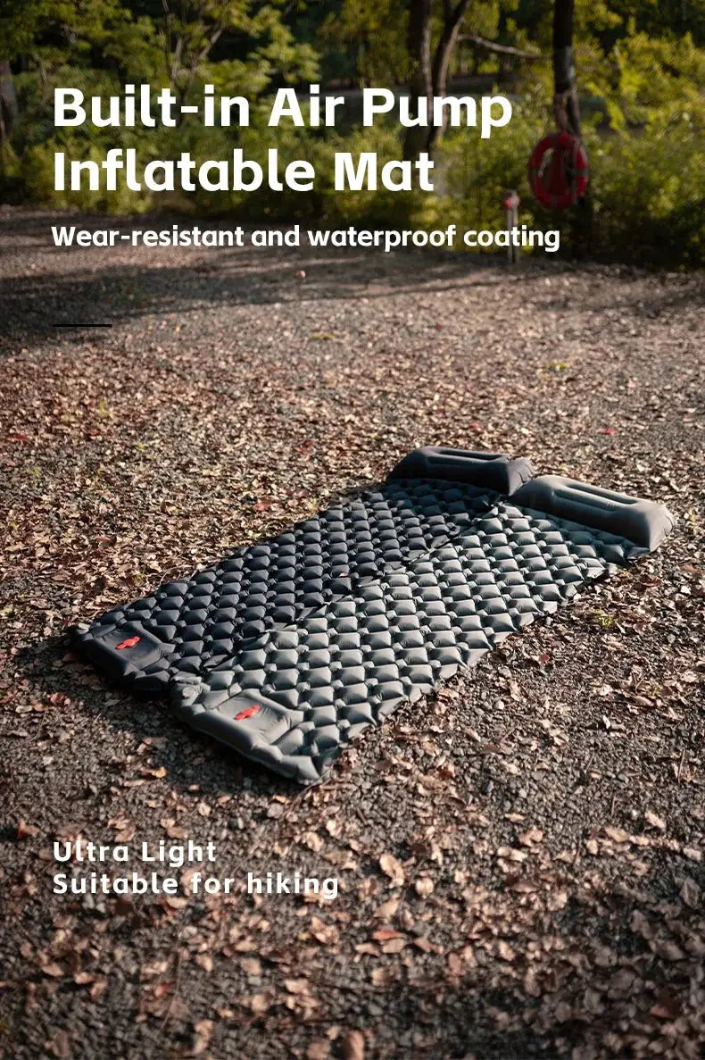 TARKA inflatable camping mat with built-in air pump and pillow, dark gray outdoor sleeping pad