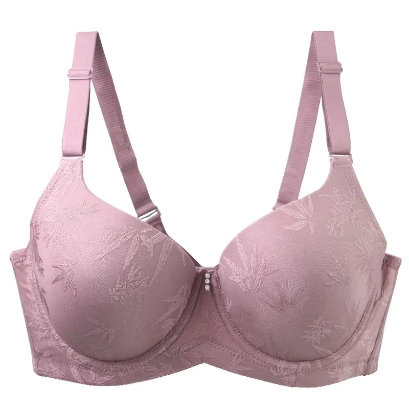 DaiNaFang pink floral full-cup push-up bra with adjustable straps and center-front jewel