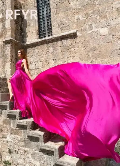 A Line Satin Evening Dress With Long Train Flying Dress For Arab Women