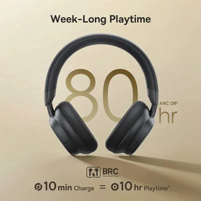 Baseus Bowie MH1 over-ear wireless headphones, black; quick-charge for extended playtime