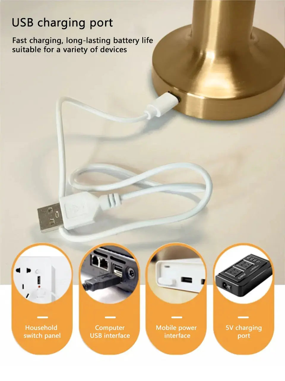 LED Table Light by Simples Market; metal touch-desktop lamp, USB rechargeable night light for bar or coffee table.