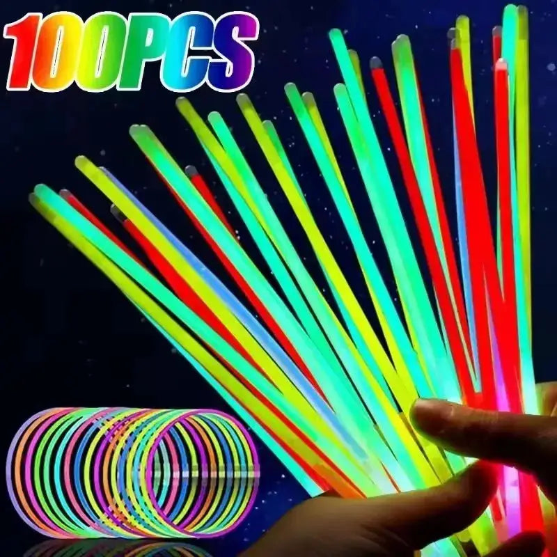 50 and 100 PCS Fluorescent Glow Sticks Multicolor Bendable Lights for Bracelets and Party Decor