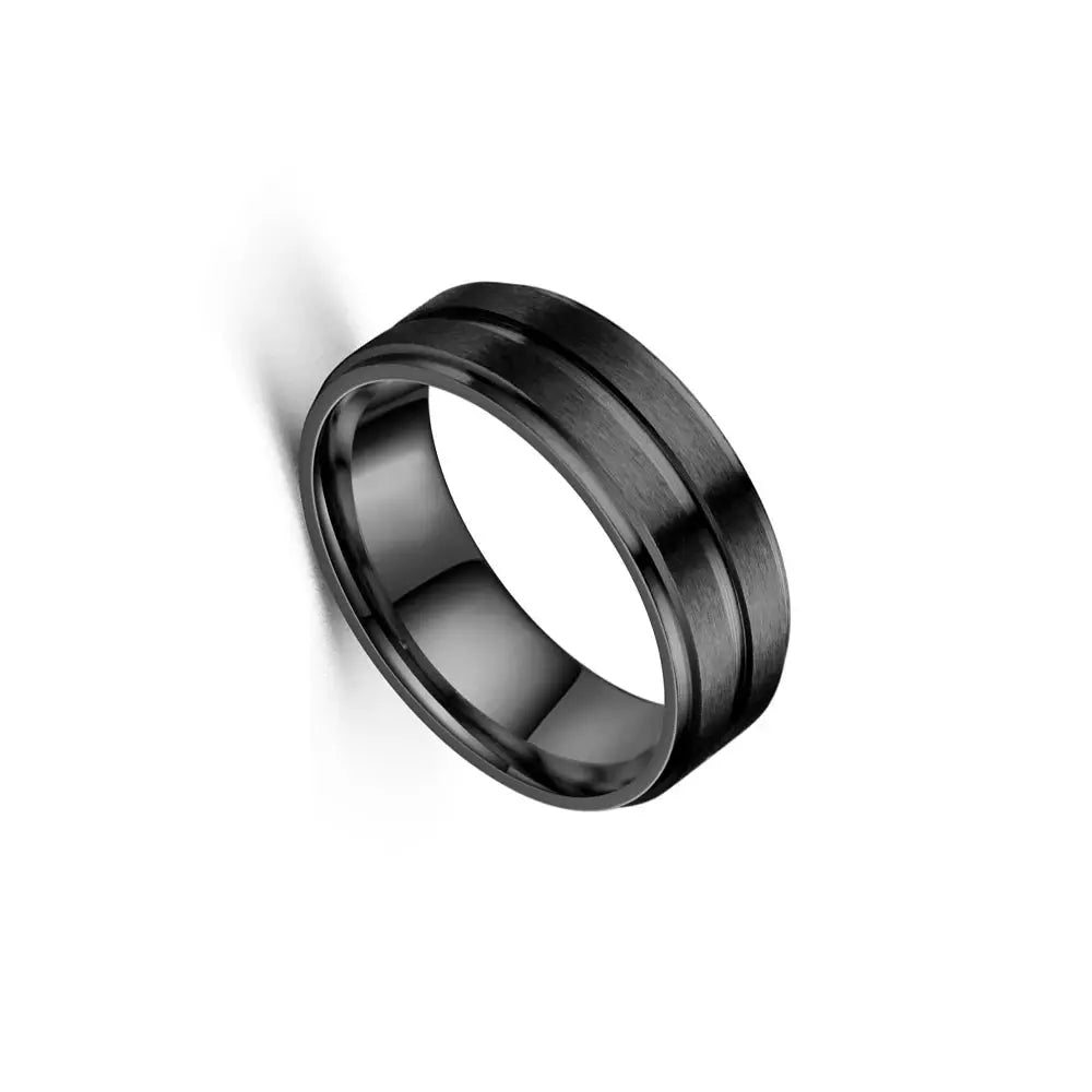 8mm Stainless Steel Black Matte Groove Ring Wholesale For Men Wedding Engagement Party Gift Anniversary Jewelry